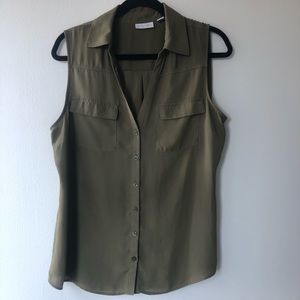 New York & Company Army Green Button Down Tank